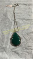 German Silver Green Onyx Pendant Necklace