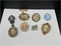 CAMEO STYLE JEWELRY INCLUDING SIX BROOCHES