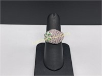 STERLING SILVER JEWELED EXOTIC FLOWER RING