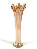 Marigold Carnival Swung Glass Ribbed Vase