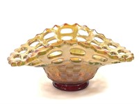 Early Amberina Carnival Glass Basket w/ Fluted Top