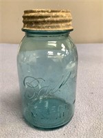 Blue Perfect Mason Jar 1923-1933 w/ Zinc Lid