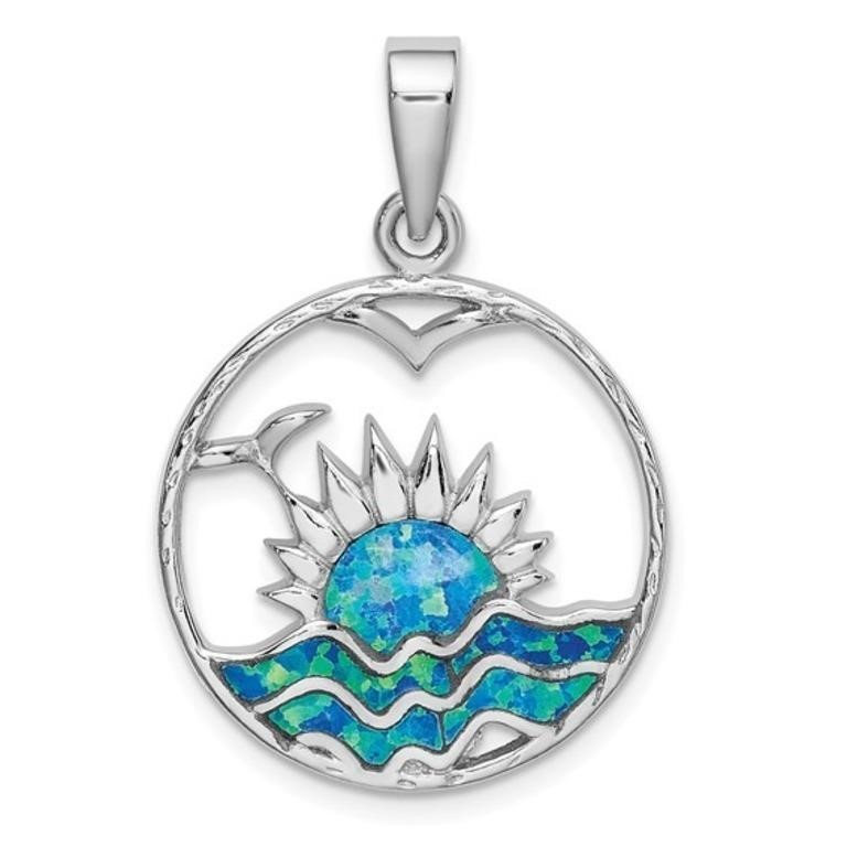 Sterling Silver Created Opal Sunrise Pendant