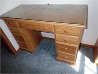 5-Drawer Wood Writing Desk w/ Glass Top -