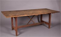 NEW ENGLAND PAINTED PINE HARVEST TABLE, scrubbed