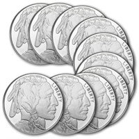 (10) Buffalo Design 1 oz. Silver Rounds .999 Pure