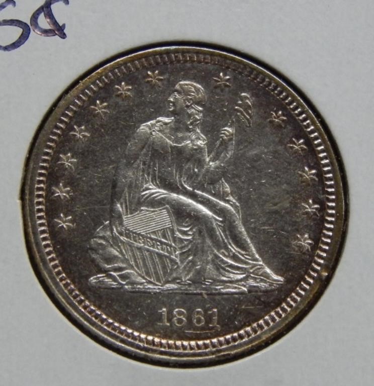 1861 Seated Liberty Silver Quarter