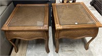 Pair of Glass Top Wicker Side Tables 28” x 23” x