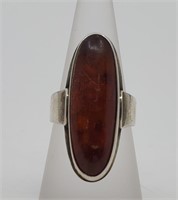 Vintage .835 Silver Amber Ring