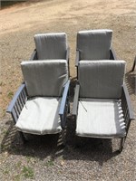 Outdoor Wood Chairs with Cushions Lot of 4