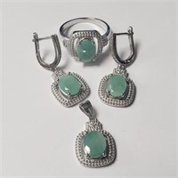 $640 Silver Emerald Ring Earring And Pendant(8ct)