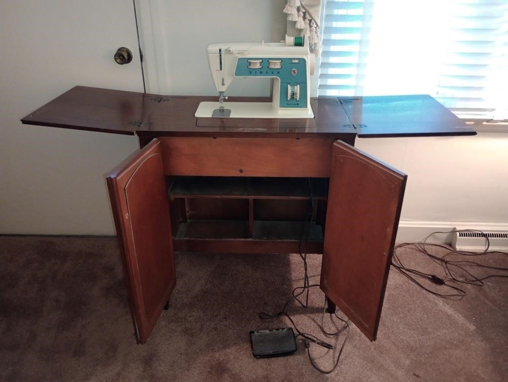 Singer Touch and Sew sewing machine in cabinet