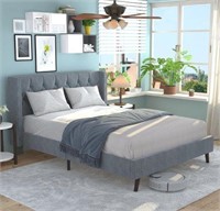 Queen Bed Frame with Velvet Upholstered