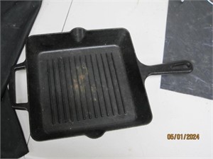 Vtg Cast Iron Grill Pan Double Handle Square