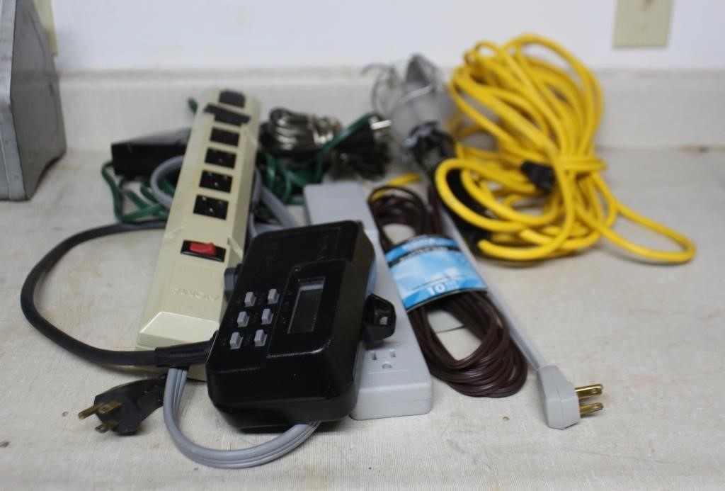 Trouble light , extension cord, power bars, timers
