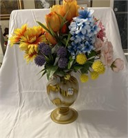 Beautiful vase w/silk flowers, vase 10.5”T x 5"D