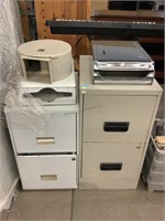 Pair Small Metal Filing Cabinets and Towel