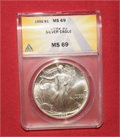 1992 Silver Eagle Dollar   MS69  ANACS