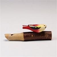 Vintage Folk Art wooden bird whistle signed by Joh