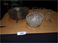 (8) Glass Plates, (3) Berry Bowls, +