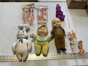 Assorted vintage dolls, etc.