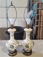 Two Hand Painted Leaf Table Top Lamps