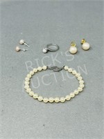 pearl bracelets & earrings & ring