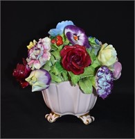 Staffordshire Porcelain Flower Basket 7.5"h