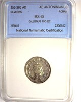 253-265 AD Gallienus Silvering NNC MS62 AE Anton