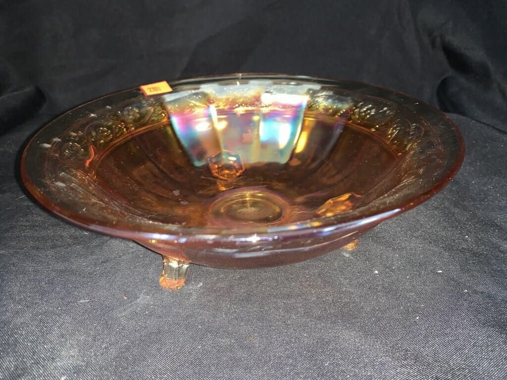 FOOTED CARNIVAL GLASS 9 “ BOWL