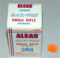 1 BOX (1000) SMALL RIFLE PRIMERS ALGAN MAX-FIRE