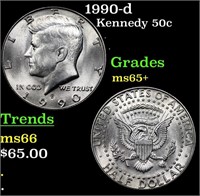 1990-d Kennedy Half Dollar 50c Grades GEM+ Unc