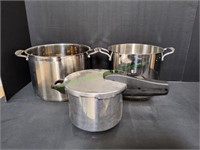 (2) Stainless Steel Stock Pots w/ Pressure Cooker