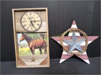 Pony Express Horse Wall Clock w/Patriotic Wall Art