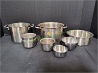 (2)Stainless Steel Stock Pots & (5)Small Mix Bowls