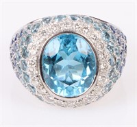 BLUE TOPAZ & DIAMOND 18K WHITE GOLD LADIES RING