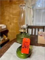 Green Depression Glass Oil Lamp