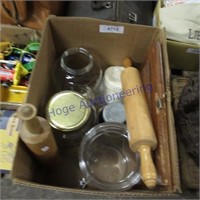 Gallon jars, rolling pins