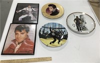 Elvis Presley lot- 2 wall art / 3 ceramic plates