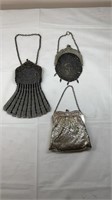 3 antique mesh purses