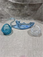 (2) Glass Baskets &  Glass Swan