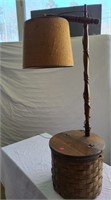 vintage floor lamp with wood sewing basket & light