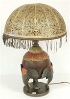 Antique metal elephant lamp with pierced shade