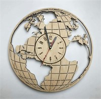 Earth Globe World Map Wall Clock Made of Wood