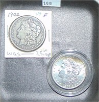 1902, 1902-O Morgan Dollars VG, MS+.