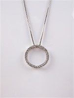 Diamond Circle Pendant and Chain, 14K White Gold