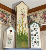 decorative birhouses and a birdhouse mini cabinet