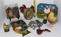 Rooster collection w  trivet, etc. etc.
