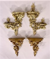 2 pr. Wall brackets, hand carved & gilded: single
