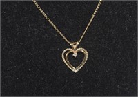 14K Gold Necklace & Heart Pendant w/ Diamond